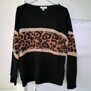She + Sky Long‎ Sleeve Sweater Women's Size Medium Leopard Print